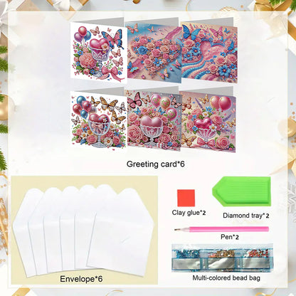 6pcs DIY Diamond Art Greeting Cards 5D Rhinestone Arts Greetings Birthday Card