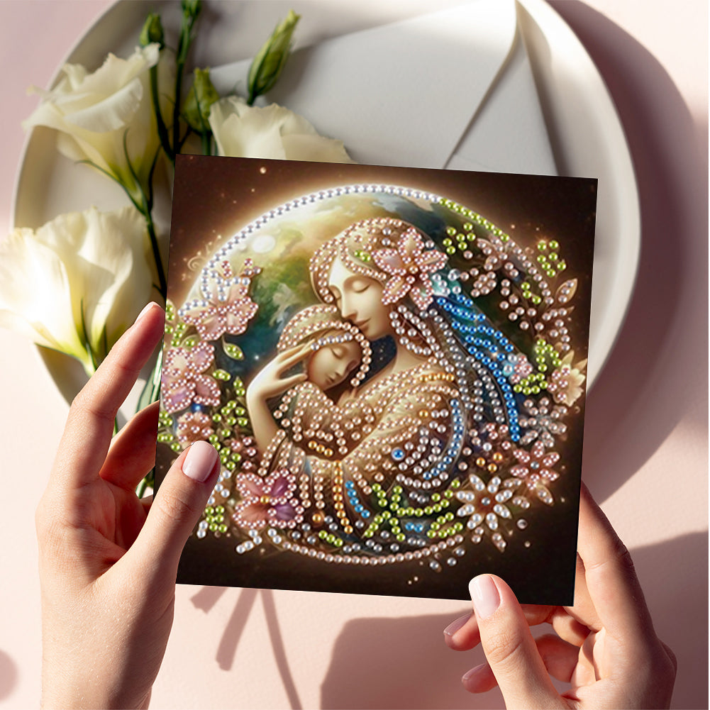 6Pcs 5D DIY Diamond Painting Greeting Card with Envelope Gift for Mothers Day