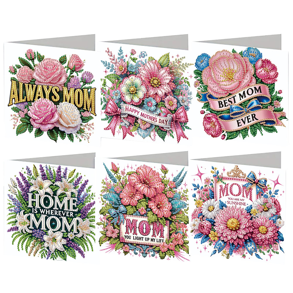6Pcs 5D DIY Diamond Painting Greeting Card with Envelope Gift for Mothers Day