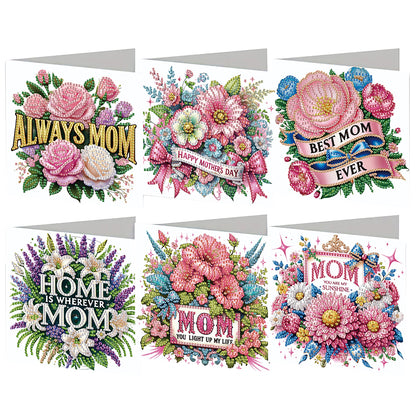 6Pcs 5D DIY Diamond Painting Greeting Card with Envelope Gift for Mothers Day