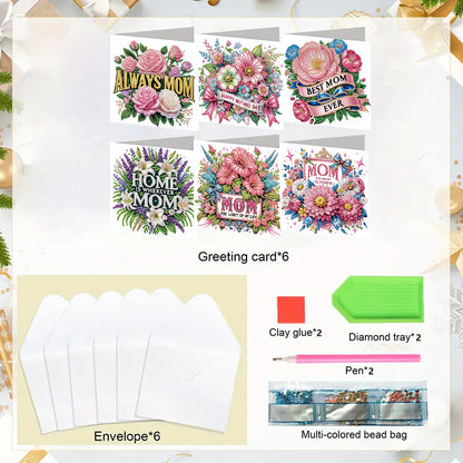 6Pcs 5D DIY Diamond Painting Greeting Card with Envelope Gift for Mothers Day