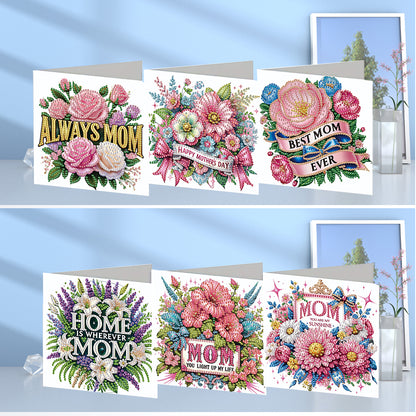 6Pcs 5D DIY Diamond Painting Greeting Card with Envelope Gift for Mothers Day