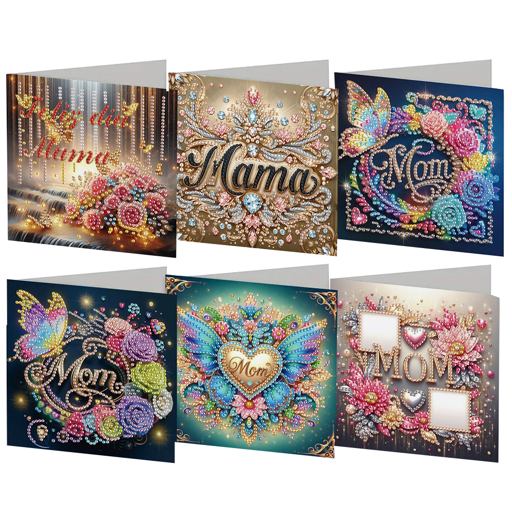 6Pcs 5D DIY Diamond Painting Greeting Card with Envelope Gift for Mothers Day