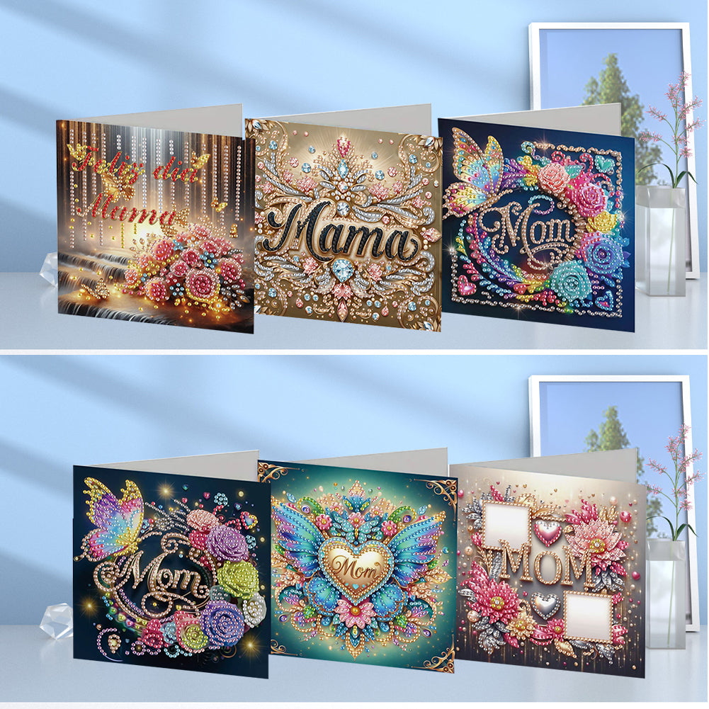 6Pcs 5D DIY Diamond Painting Greeting Card with Envelope Gift for Mothers Day