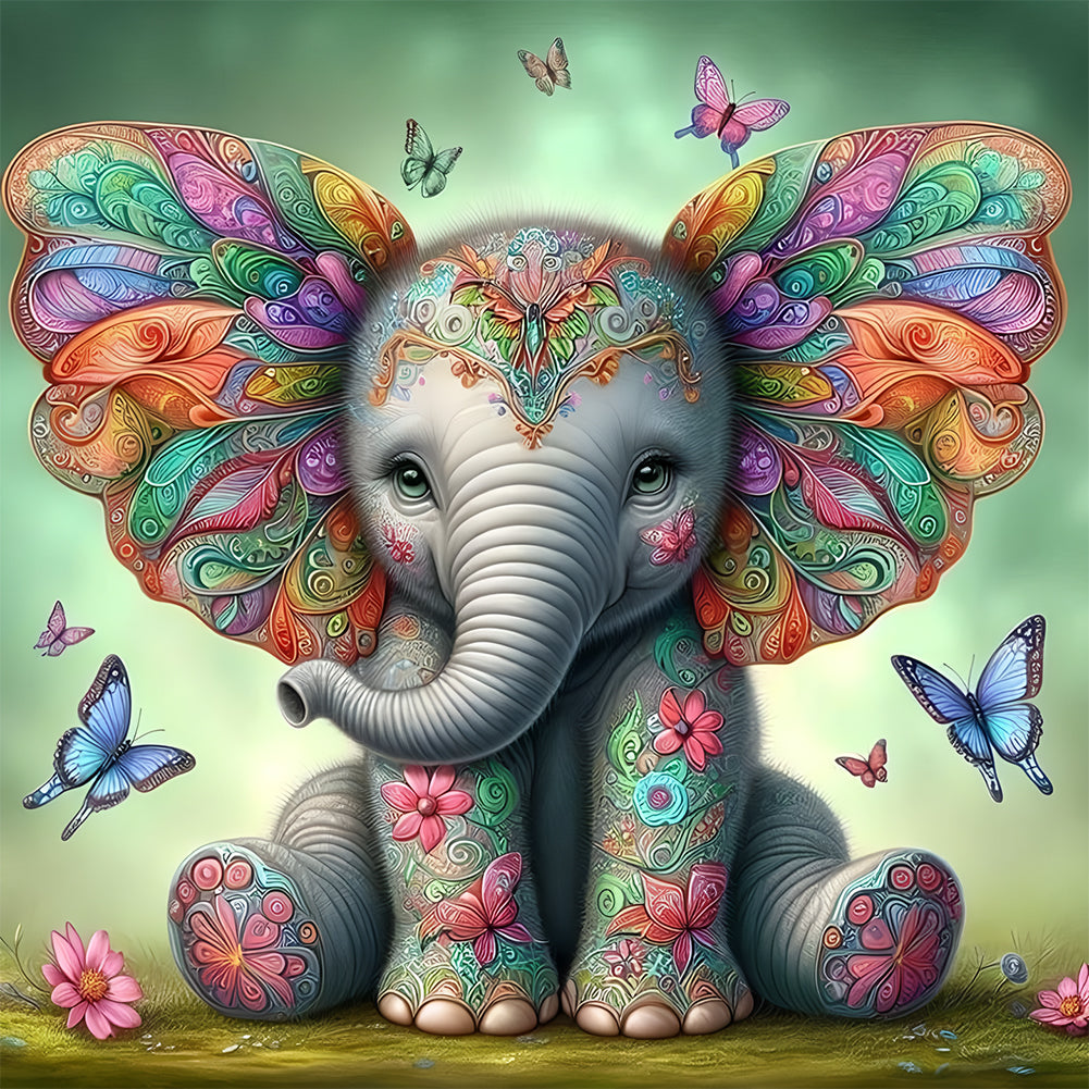 Diamond Painting - Full Round - Elephant With Butterfly (30*30CM)