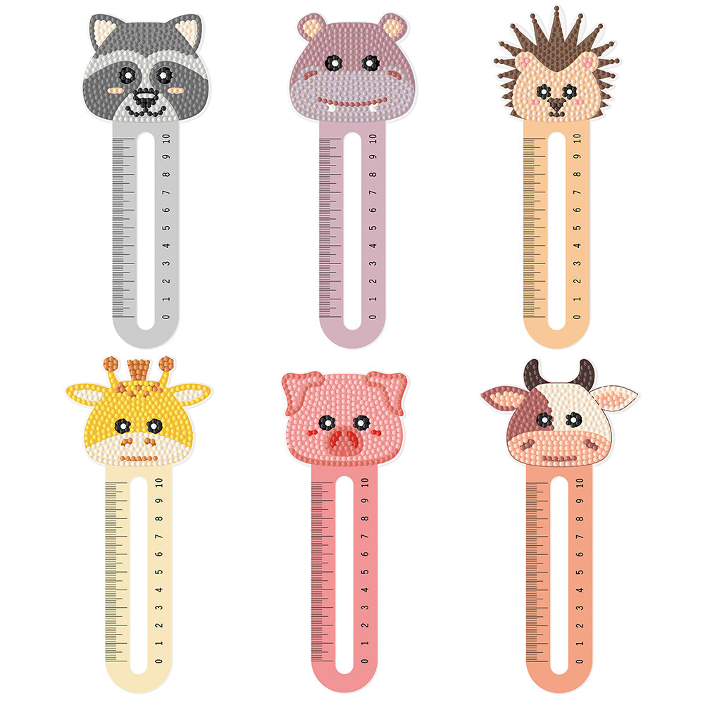 6Pcs PET Cartoon Animals 5D DIY Diamond Art Ruler Book Mark for Reading Day Gift
