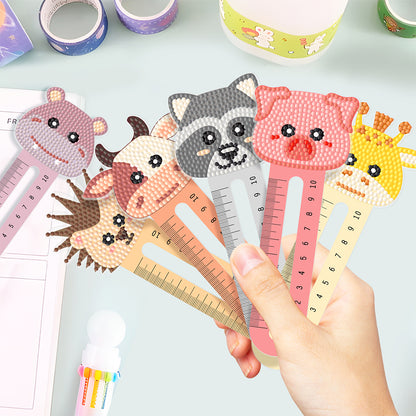 6Pcs PET Cartoon Animals 5D DIY Diamond Art Ruler Book Mark for Reading Day Gift