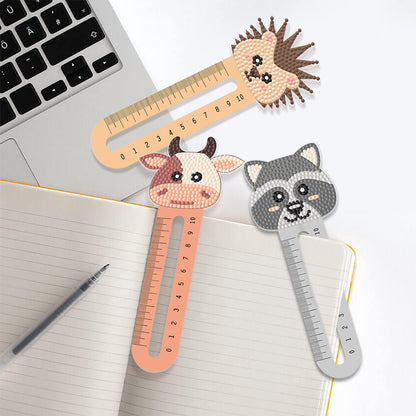 6Pcs PET Cartoon Animals 5D DIY Diamond Art Ruler Book Mark for Reading Day Gift
