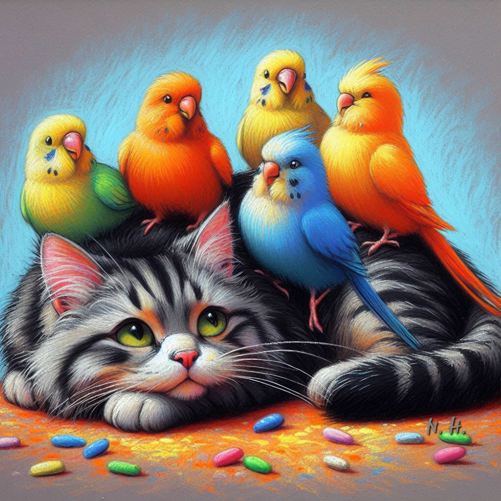 Diamond Painting - Full Round - Kitten Parrot (40*40CM)