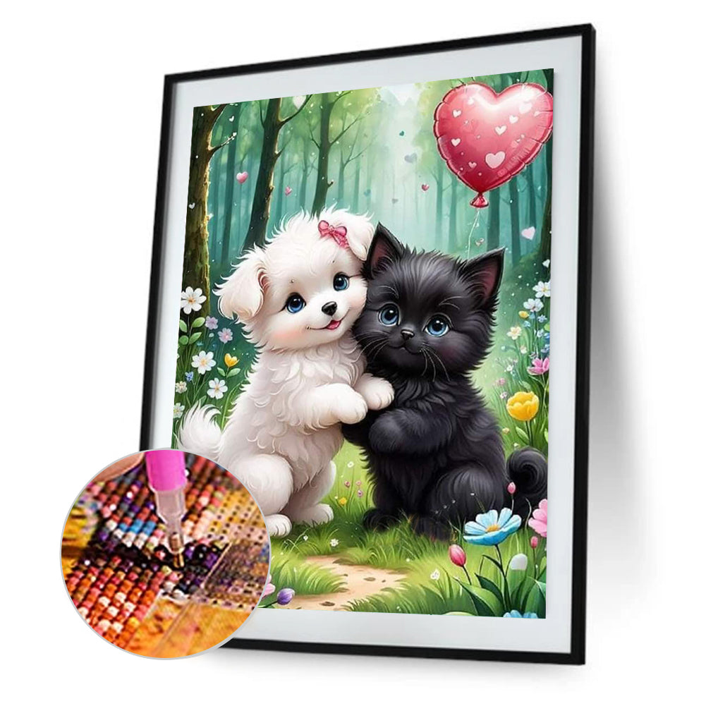 Diamond Painting - Full Round - White Dog And Black Cat (30*40CM)