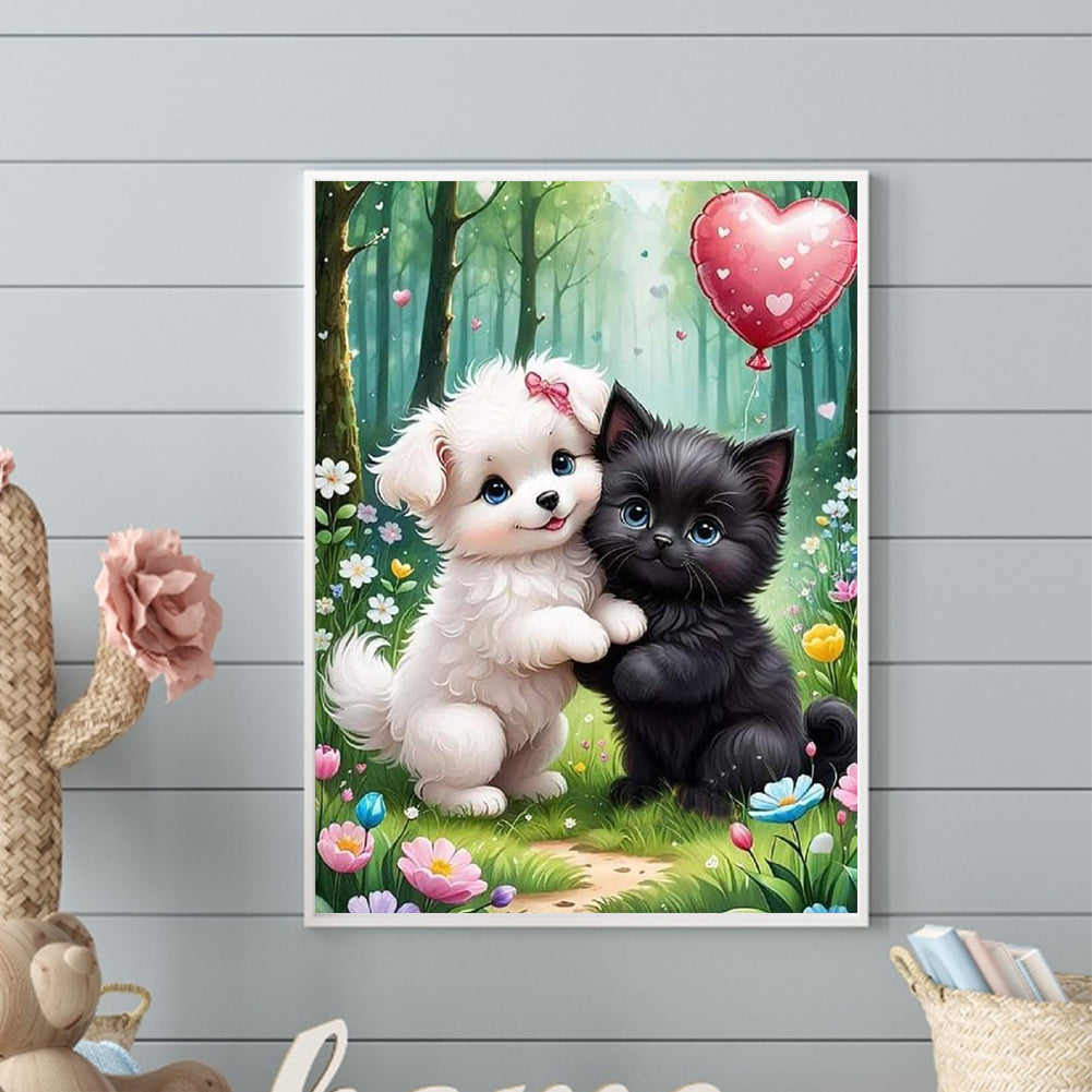 Diamond Painting - Full Round - White Dog And Black Cat (30*40CM)