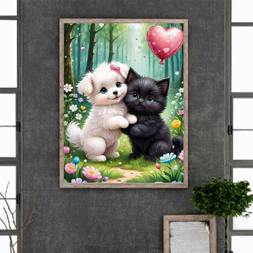 Diamond Painting - Full Round - White Dog And Black Cat (30*40CM)