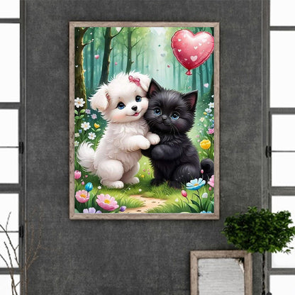 Diamond Painting - Full Round - White Dog And Black Cat (30*40CM)