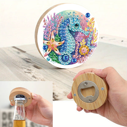 Wooden PET Animals 5D DIY Diamond Art Magnets Bottle Opener Crafts for Beginners