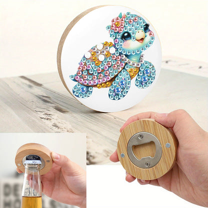 Wooden PET Animals 5D DIY Diamond Art Magnets Bottle Opener Crafts for Beginners