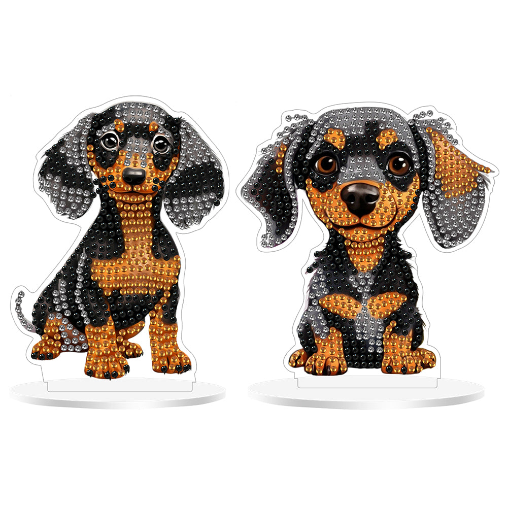 2Pcs Acrylic Special Shaped Cute Dachshund Desktop Diamond Art Kits for Beginner