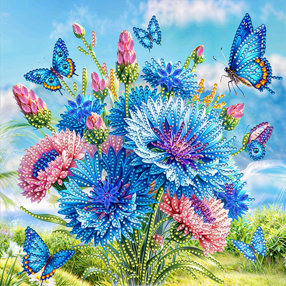 Diamond Painting - Partial Special Shaped - Butterfly Blue Flower (30*30CM)