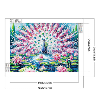 Diamond Painting - Partial Special Shaped - Peacock In Lotus Pond (40*30CM)