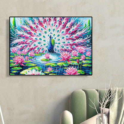 Diamond Painting - Partial Special Shaped - Peacock In Lotus Pond (40*30CM)