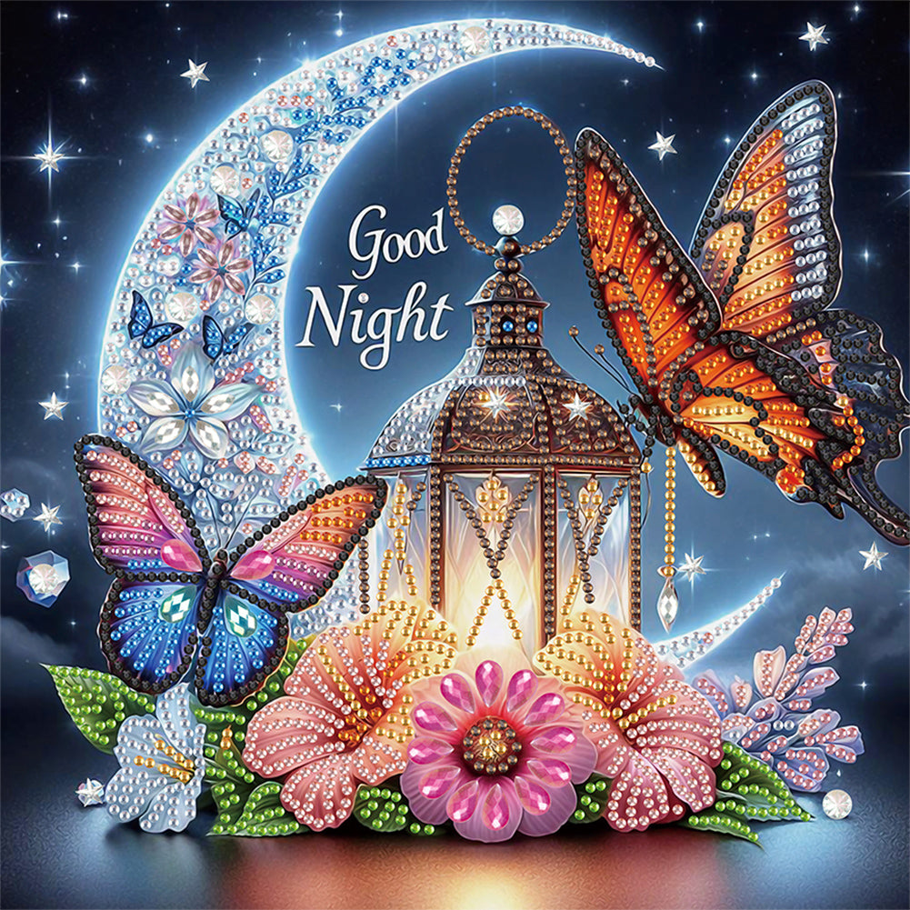 Diamond Painting - Partial Special Shaped - Crescent Moon Butterfly (30*30CM)