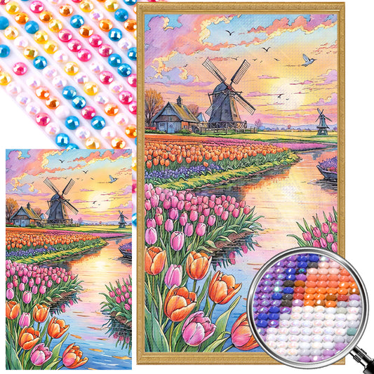 AB Diamond Painting - Full Round - Windmill And Tulip (40*70CM)