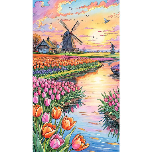 AB Diamond Painting - Full Round - Windmill And Tulip (40*70CM)