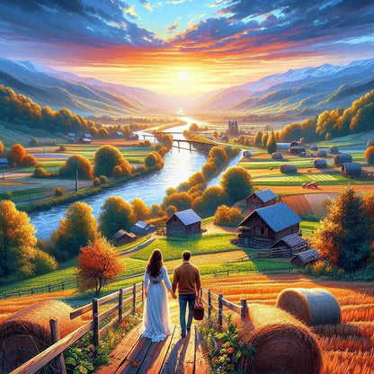 Diamond Painting - Full Round - Couple And Mountains And Lakes (40*40CM)