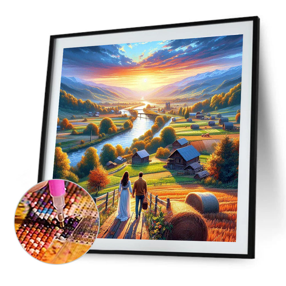 Diamond Painting - Full Round - Couple And Mountains And Lakes (40*40CM)