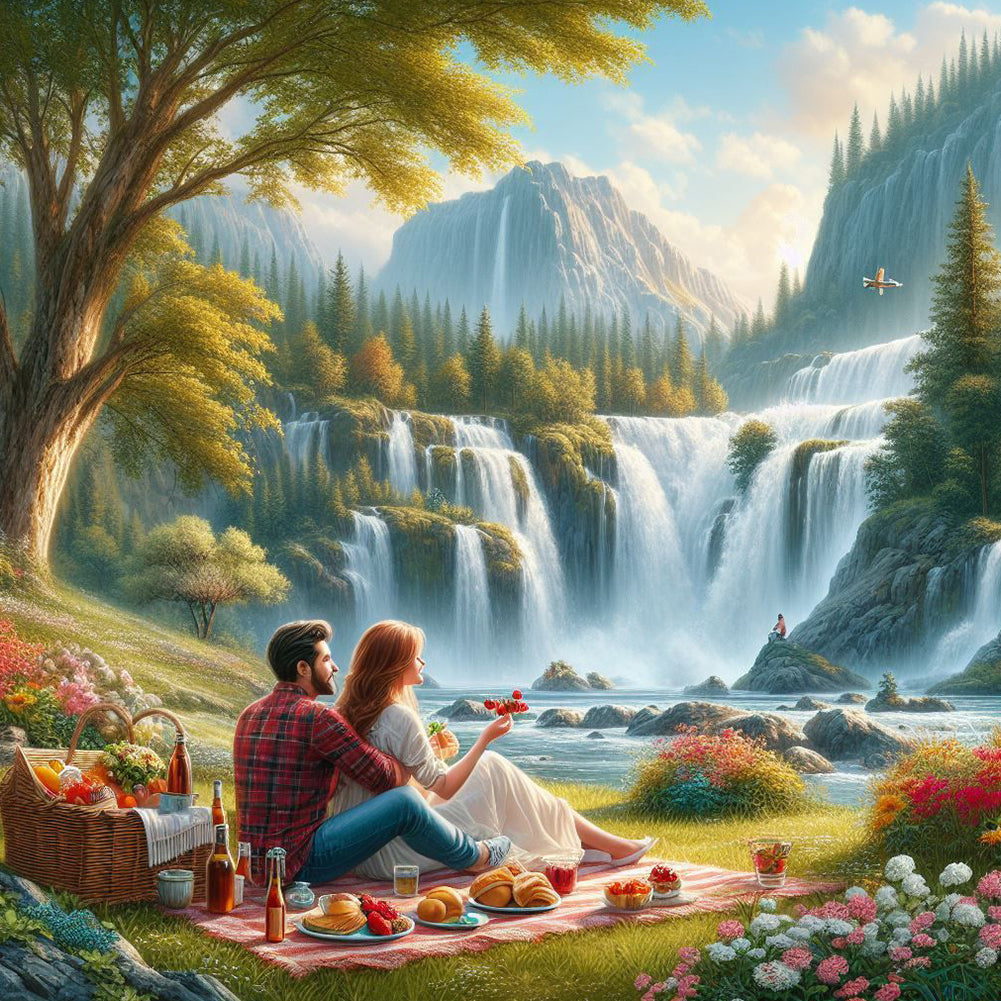 Diamond Painting - Full Round - Couple And Waterfall (40*40CM)