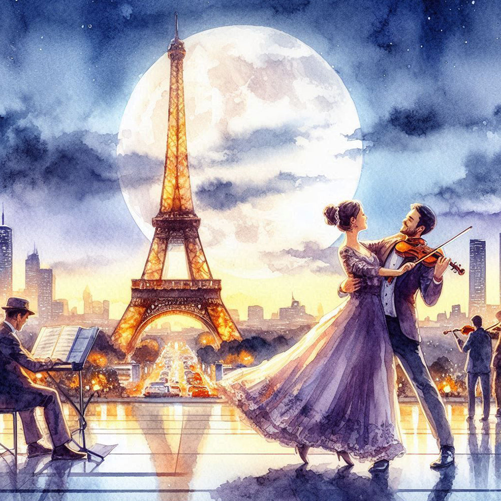 Diamond Painting - Full Round - Dancing Under The Eiffel Tower (40*40CM)