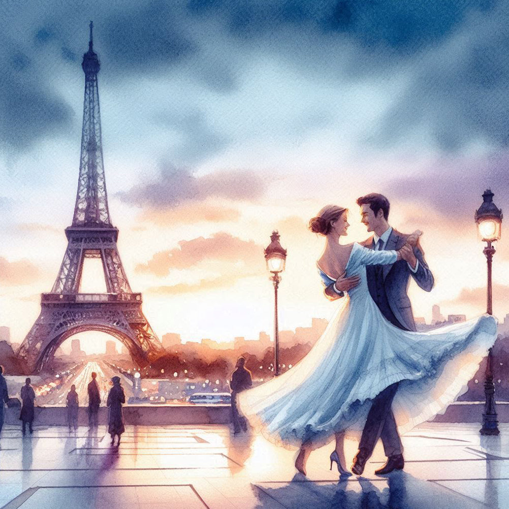 Diamond Painting - Full Round - Romantic Couple Under The Eiffel Tower (40*40CM)