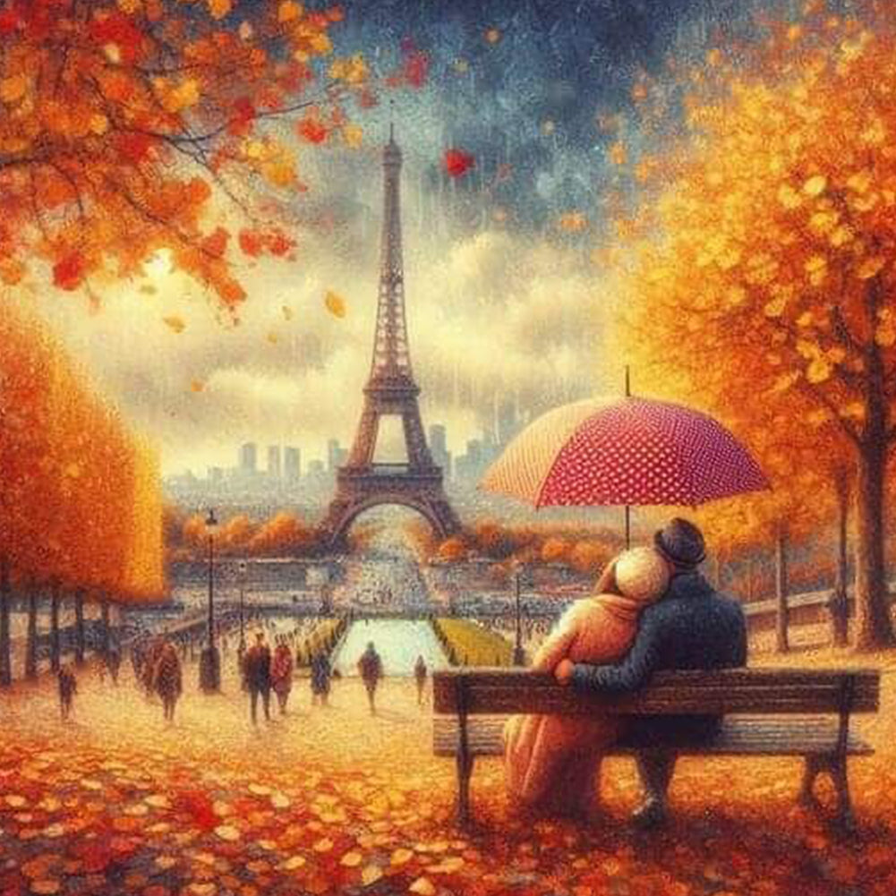 Diamond Painting - Full Round - Autumn Leaves Under The Eiffel Tower (40*40CM)