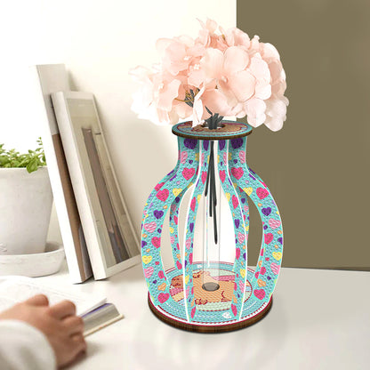 Wooden Beautiful Pattern Diamond Mosaic Rhinestones Vase 5D DIY Diamond Art Vase