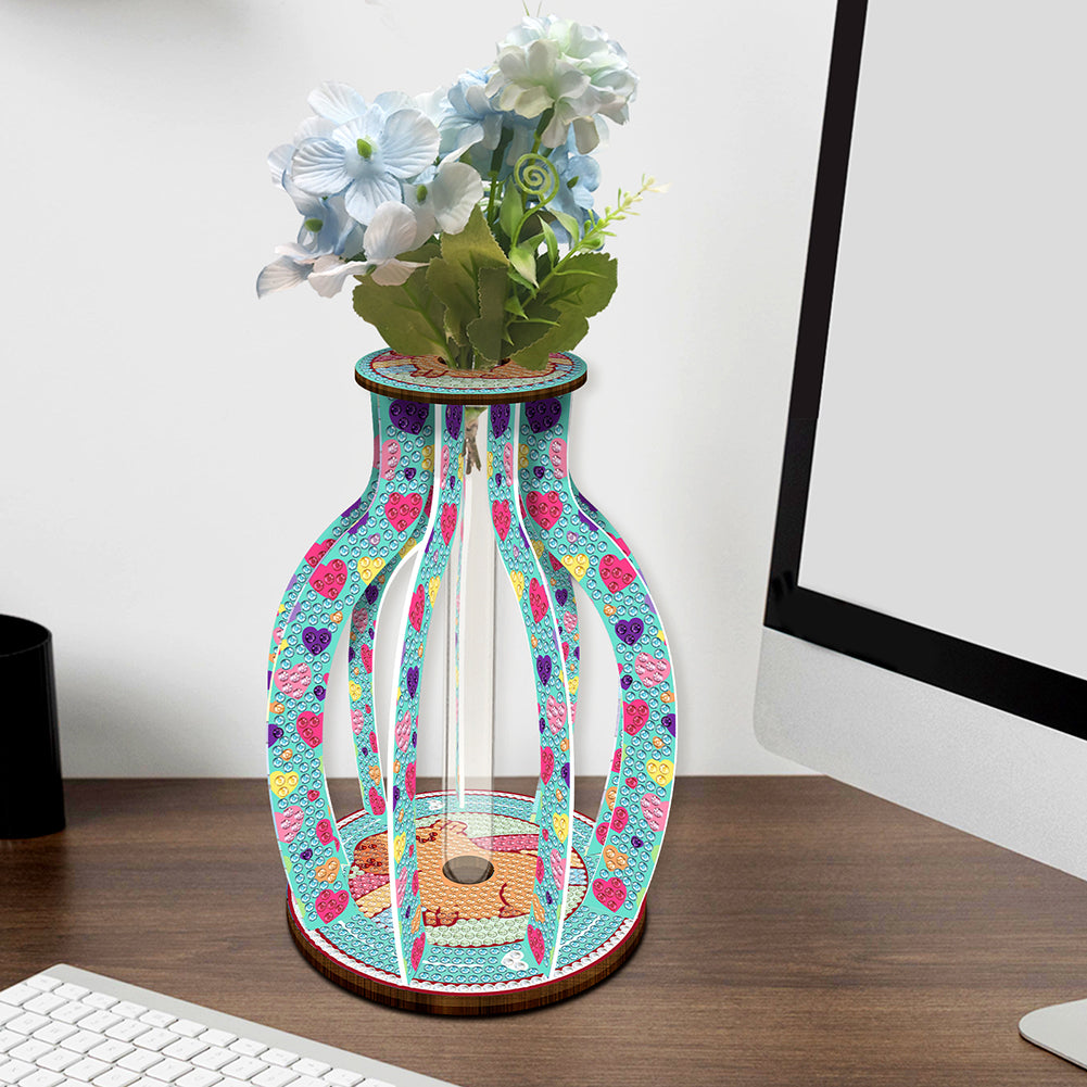 Wooden Beautiful Pattern Diamond Mosaic Rhinestones Vase 5D DIY Diamond Art Vase