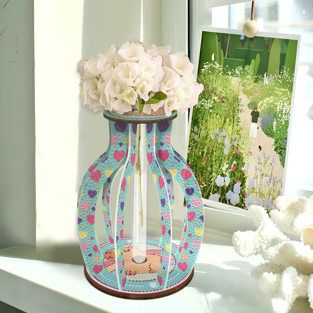 Wooden Beautiful Pattern Diamond Mosaic Rhinestones Vase 5D DIY Diamond Art Vase