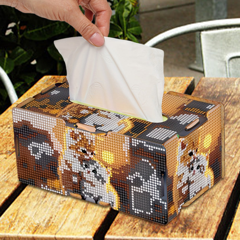 Wooden Colorful Pattern 5D Diamond Painting Tissue Holder Diamond Art Tissue Box