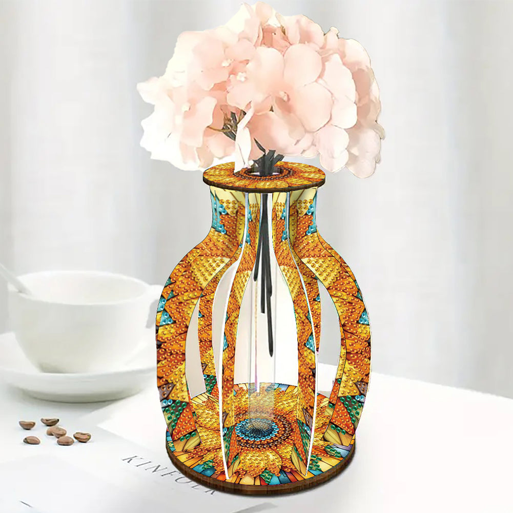 Acrylic Wood Animal Flower Diamond Painting Flower Vase for Home Office Decor