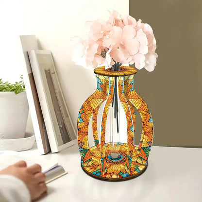 Acrylic Wood Animal Flower Diamond Painting Flower Vase for Home Office Decor