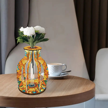 Acrylic Wood Animal Flower Diamond Painting Flower Vase for Home Office Decor