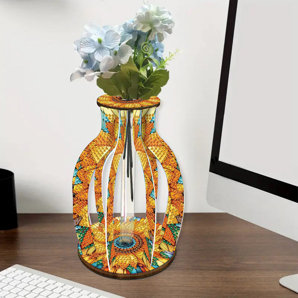 Acrylic Wood Animal Flower Diamond Painting Flower Vase for Home Office Decor