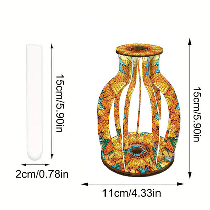 Acrylic Wood Animal Flower Diamond Painting Flower Vase for Home Office Decor