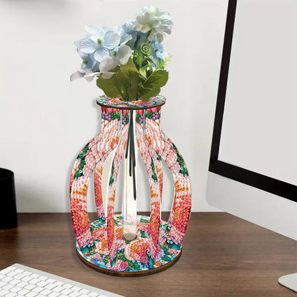 Acrylic Wood Animal Flower Diamond Painting Flower Vase for Home Office Decor
