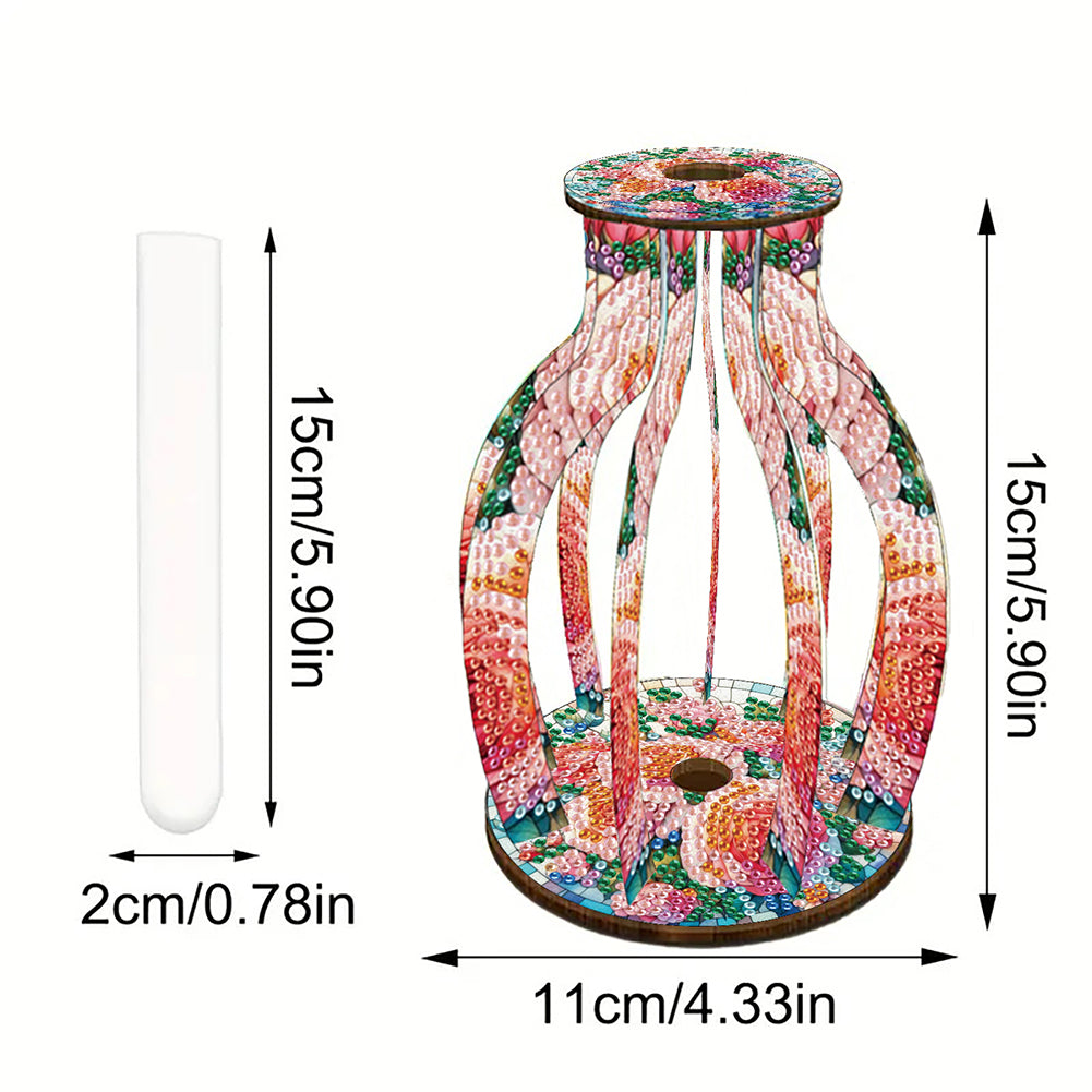 Acrylic Wood Animal Flower Diamond Painting Flower Vase for Home Office Decor