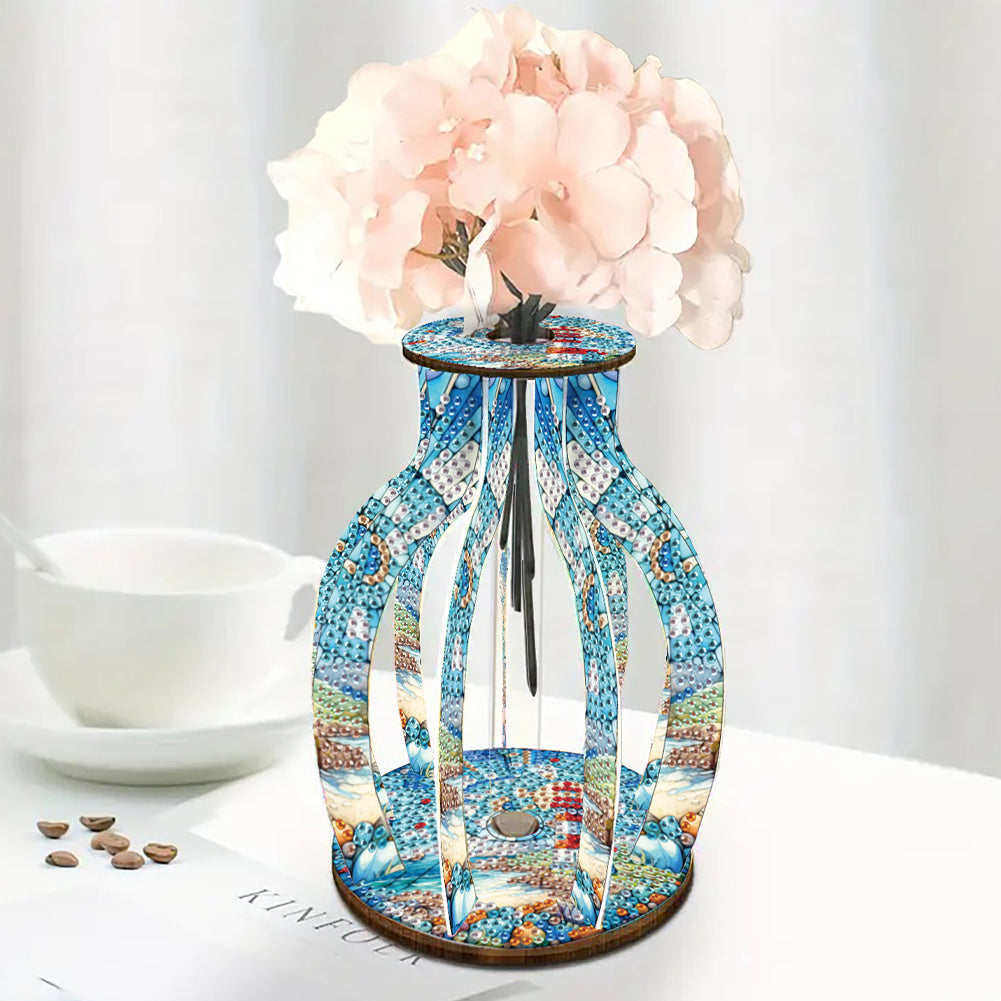 Acrylic Wood Animal Flower Diamond Painting Flower Vase for Home Office Decor