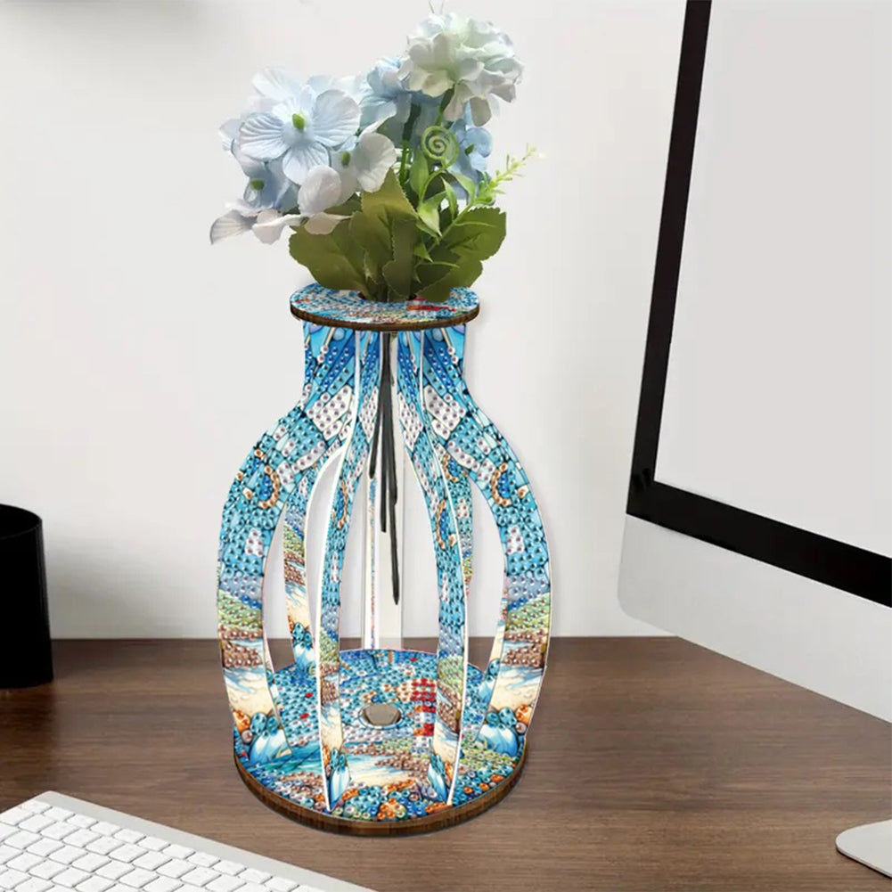 Acrylic Wood Animal Flower Diamond Painting Flower Vase for Home Office Decor