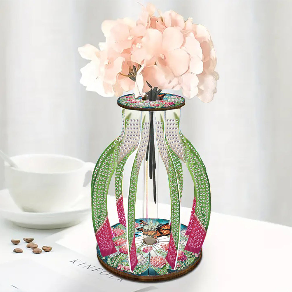 Acrylic Wood Animal Flower Diamond Painting Flower Vase for Home Office Decor
