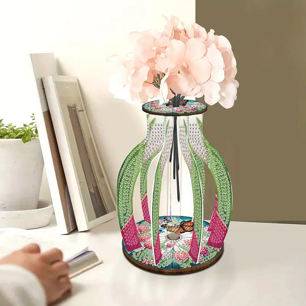 Acrylic Wood Animal Flower Diamond Painting Flower Vase for Home Office Decor
