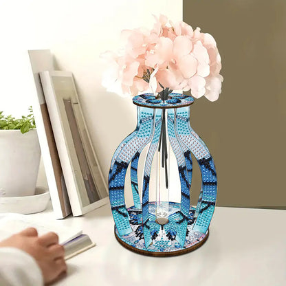 Acrylic Wood Animal Flower Diamond Painting Flower Vase for Home Office Decor
