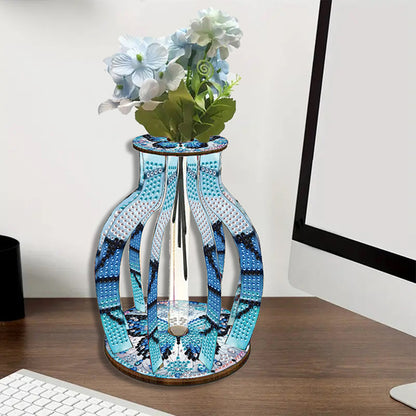 Acrylic Wood Animal Flower Diamond Painting Flower Vase for Home Office Decor