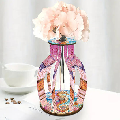 Acrylic Wood Animal Flower Diamond Painting Flower Vase for Home Office Decor